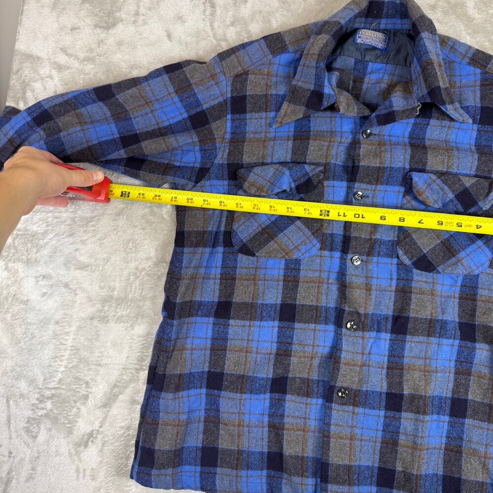 Pendleton Loop Collar Blue Plaid Wool Long Sleeve… - image 5